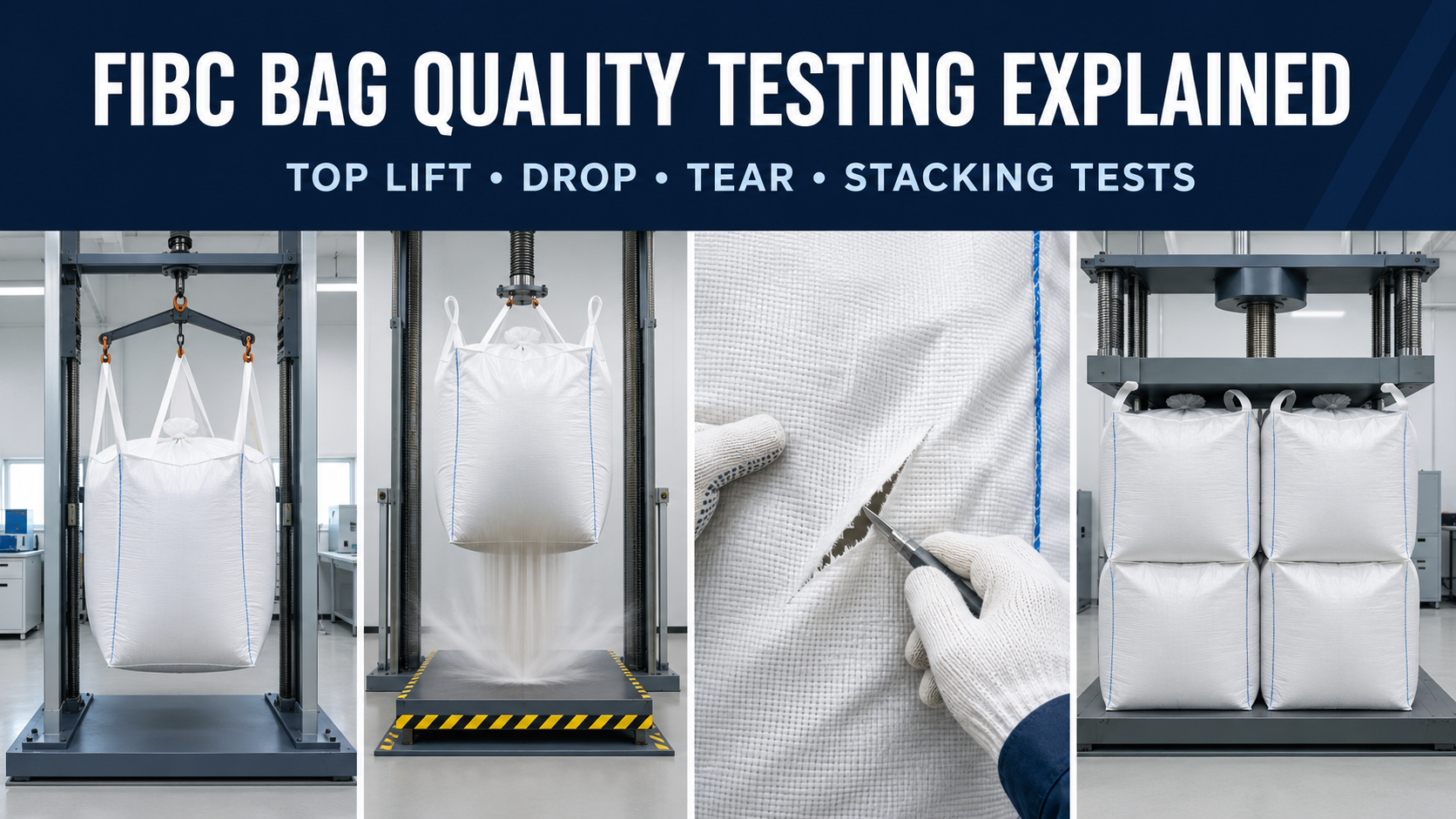 Explication des tests de qualité des sacs FIBC : tests de levage, de chute, de déchirure et d'empilage